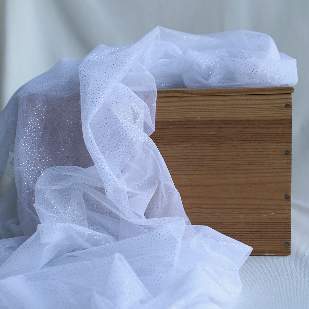 Tulle souple blanc / argenté