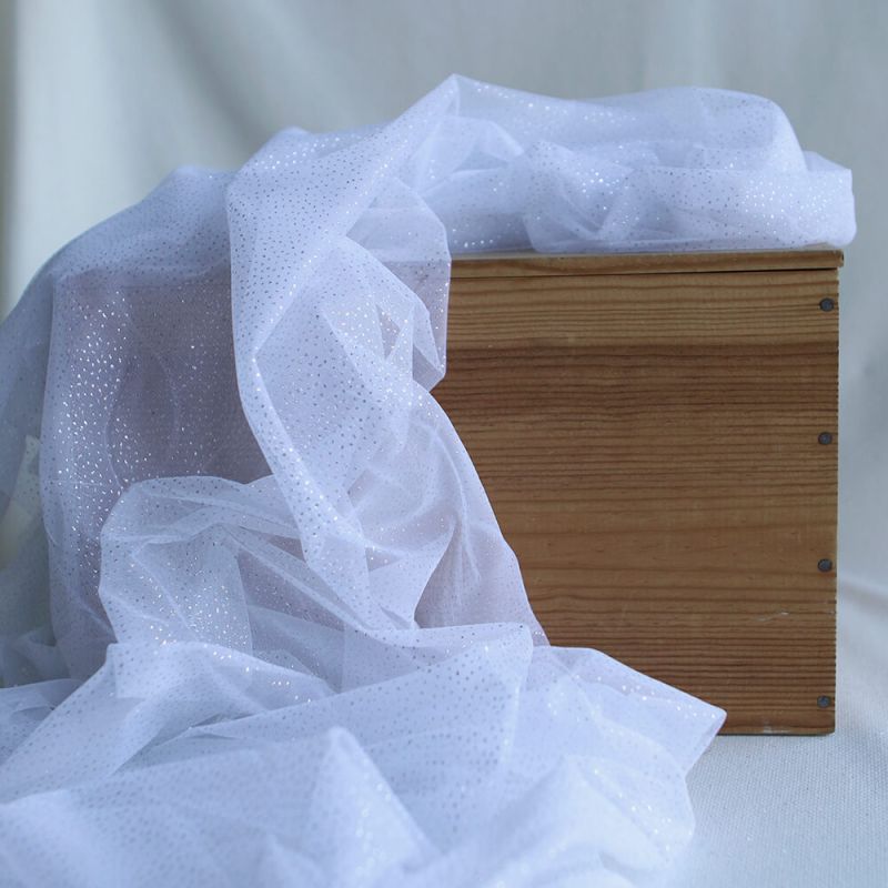 Tulle souple blanc / argenté