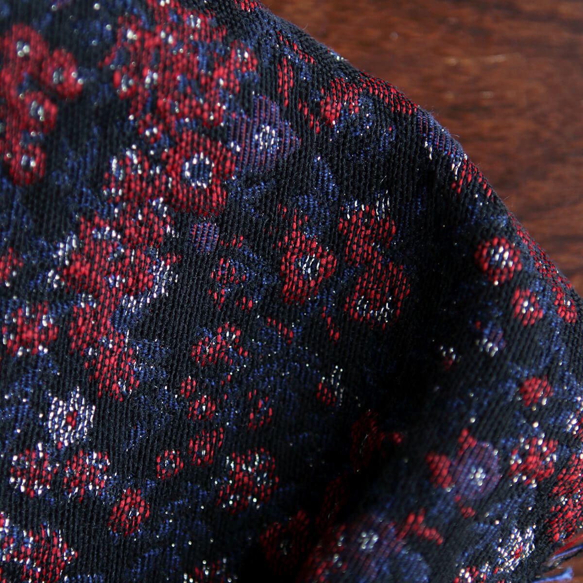 Azalée - Tissu jacquard coeurs rouge et blanc / doré made in France