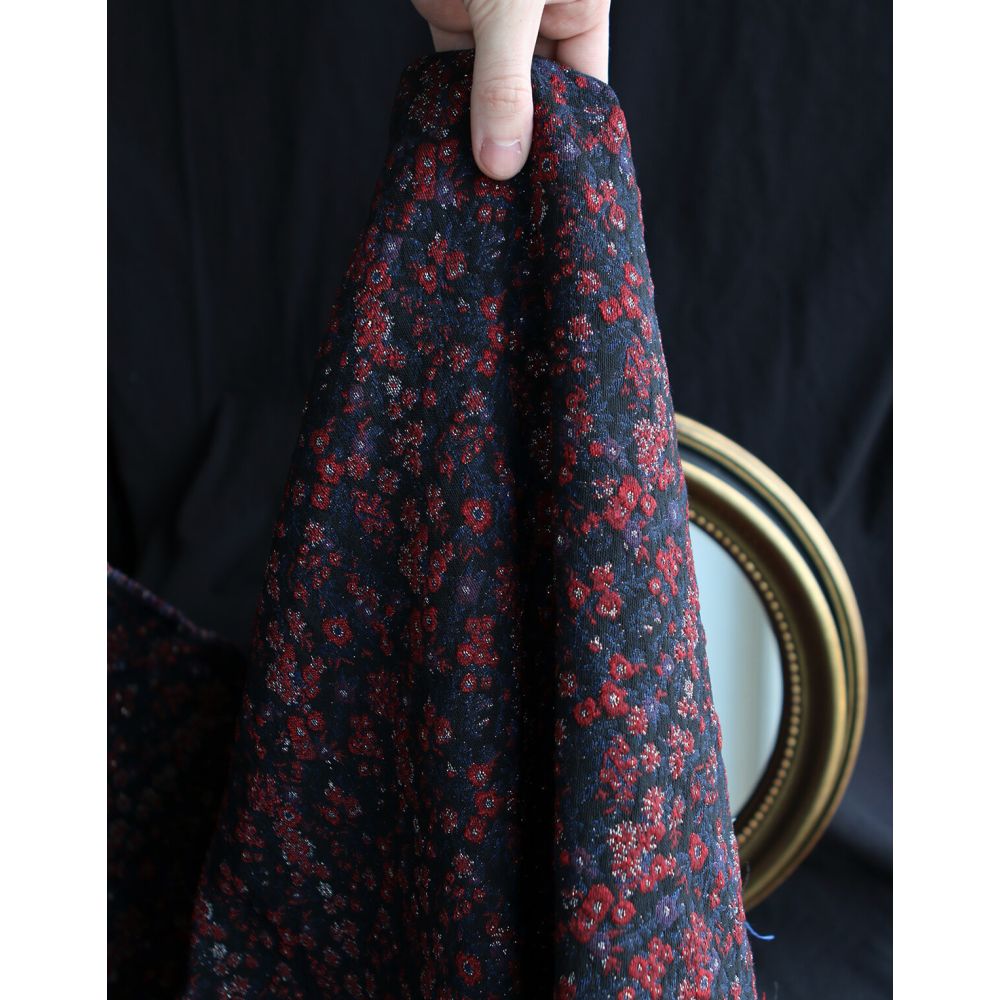 Azalée - Tissu jacquard coeurs rouge et blanc / doré made in France