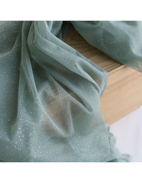 Tulle souple vert sauge / doré