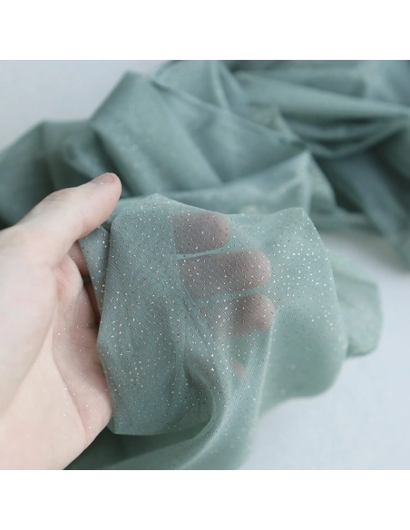 Tulle souple vert sauge / doré
