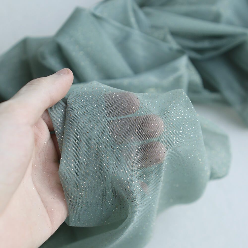 Tulle souple vert sauge / doré