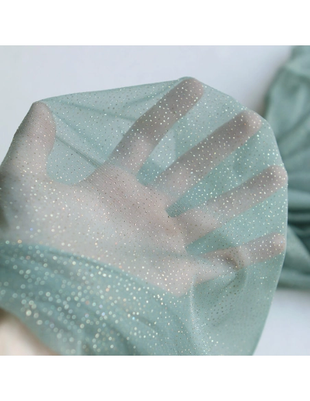 Tulle souple vert sauge / doré