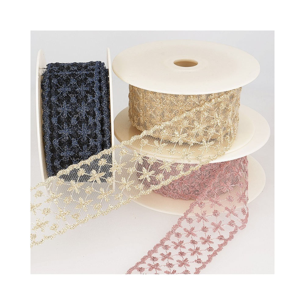 Galon tulle brodé métallisé 45mm x 1M Coloris au choix