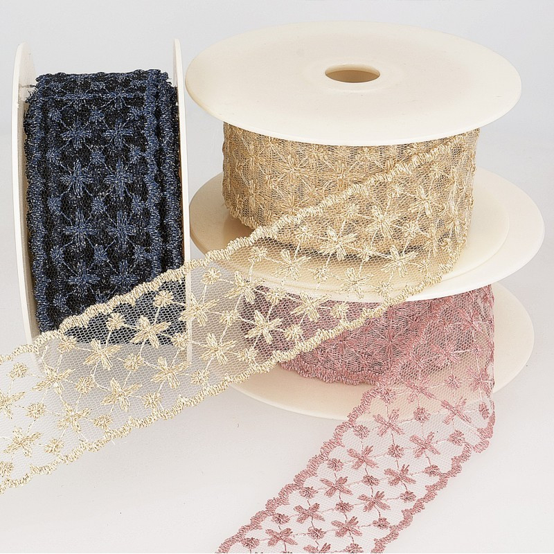 Galon tulle brodé métallisé 45mm x 1M Coloris au choix