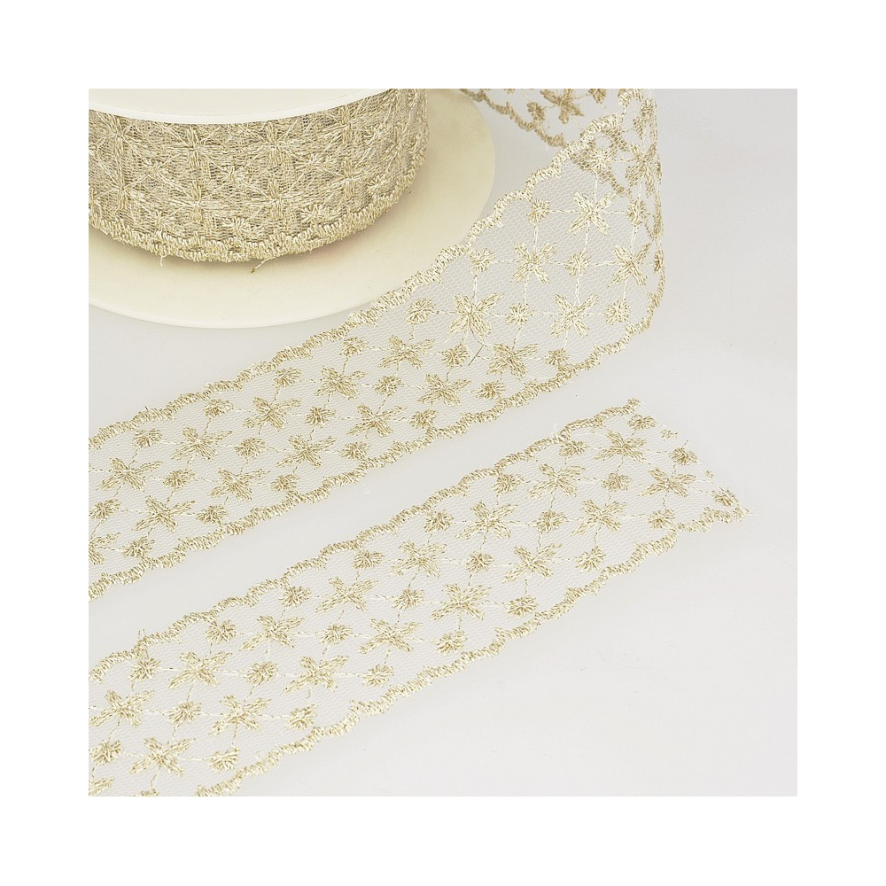 Galon tulle brodé métallisé 45mm x 1M Coloris au choix