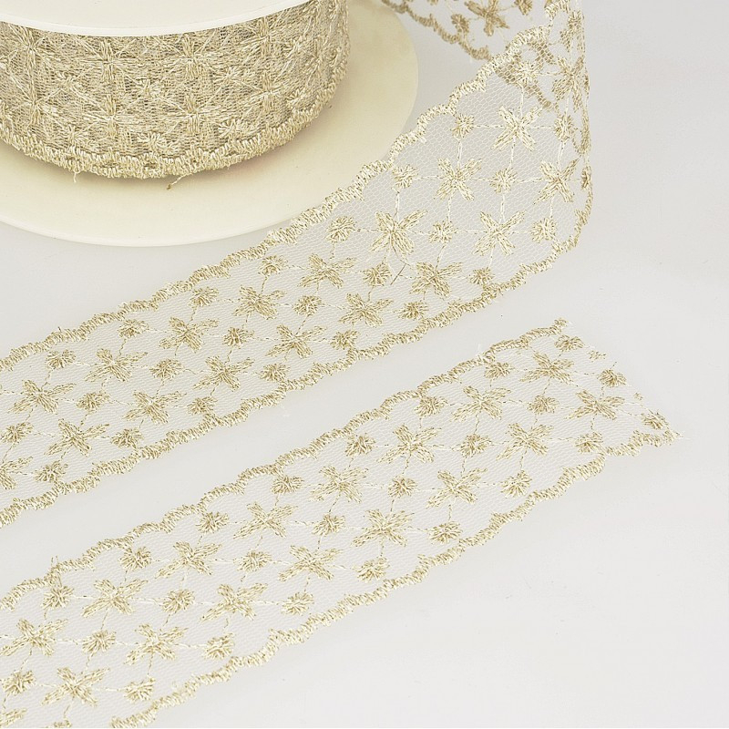 Galon tulle brodé métallisé 45mm x 1M Coloris au choix