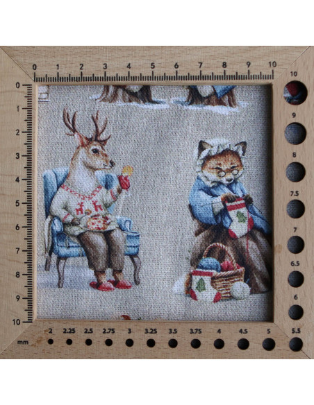 Toile de coton canvas motif animaux de noël fond beige