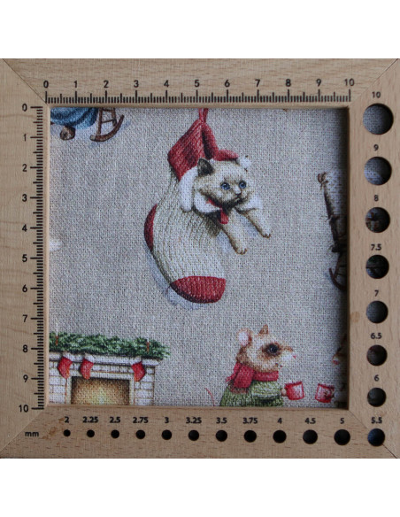 Toile de coton canvas motif animaux de noël fond beige