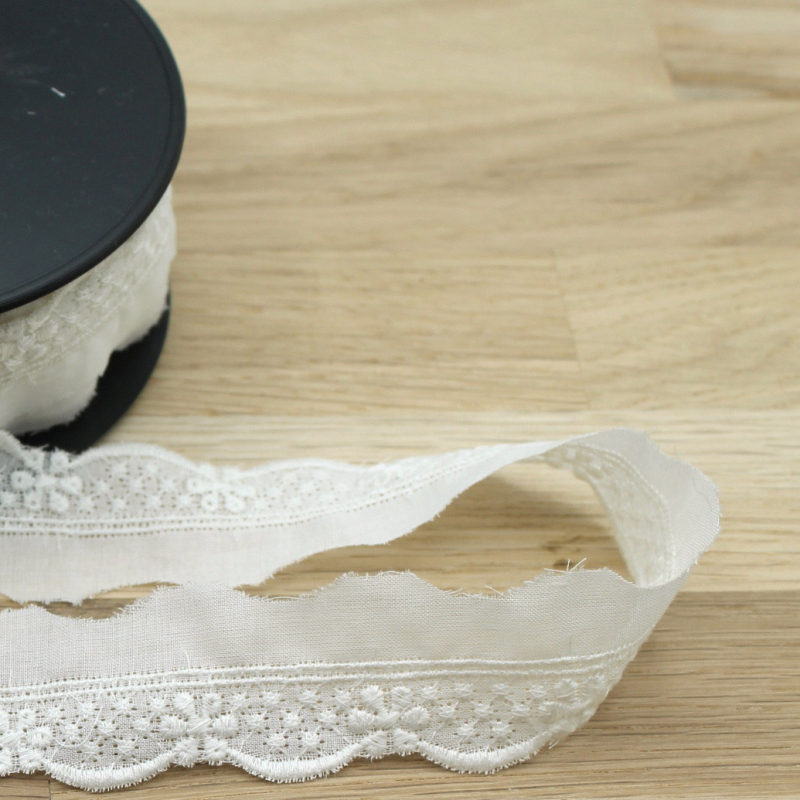 Galon coton broderie anglaise brodé 25mm x 1m écru