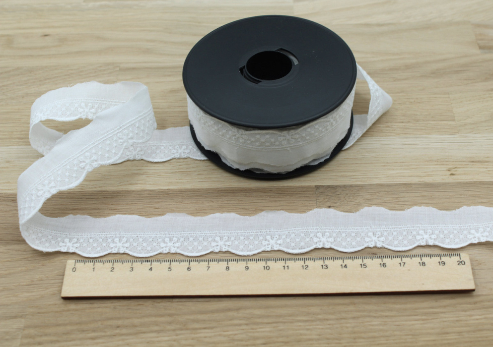 Galon coton broderie anglaise brodé 25mm x 1m écru