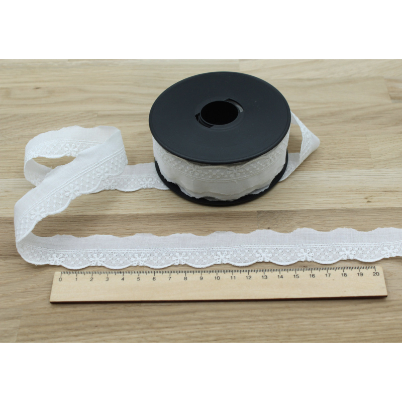 Galon coton broderie anglaise brodé 25mm x 1m écru