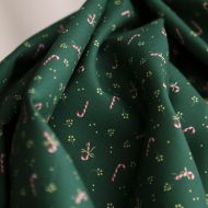 Tissu sergé de coton organique fond vert imprimé cannes à sucre