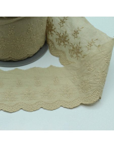 Galon coton broderie anglaise brodé 85mm x 1m grège