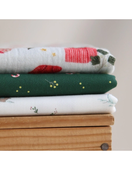 Tissu sergé de coton organique imprimé personnages d'hiver