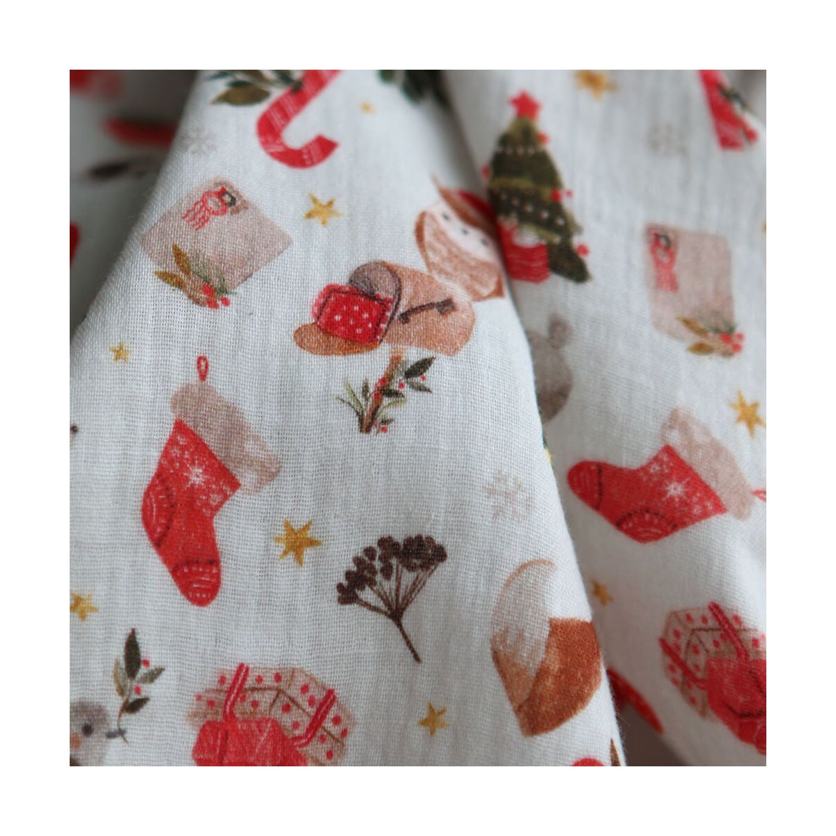 Goupix - Double gaze de coton fond crème motif fleuri