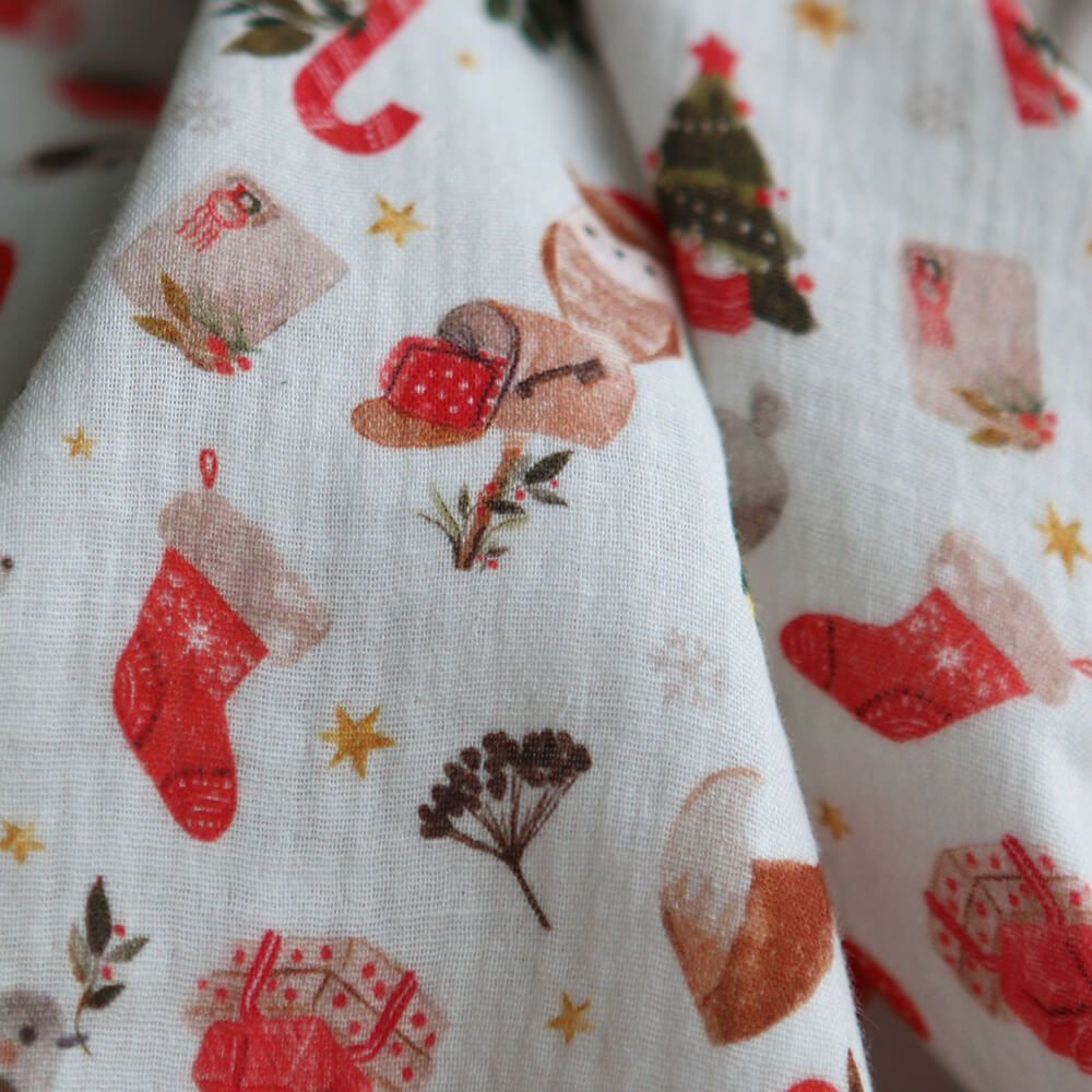 Goupix - Double gaze de coton fond crème motif fleuri