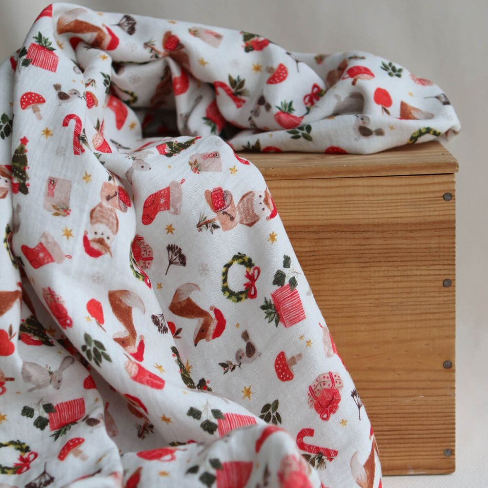 Goupix - Double gaze de coton fond crème motif fleuri