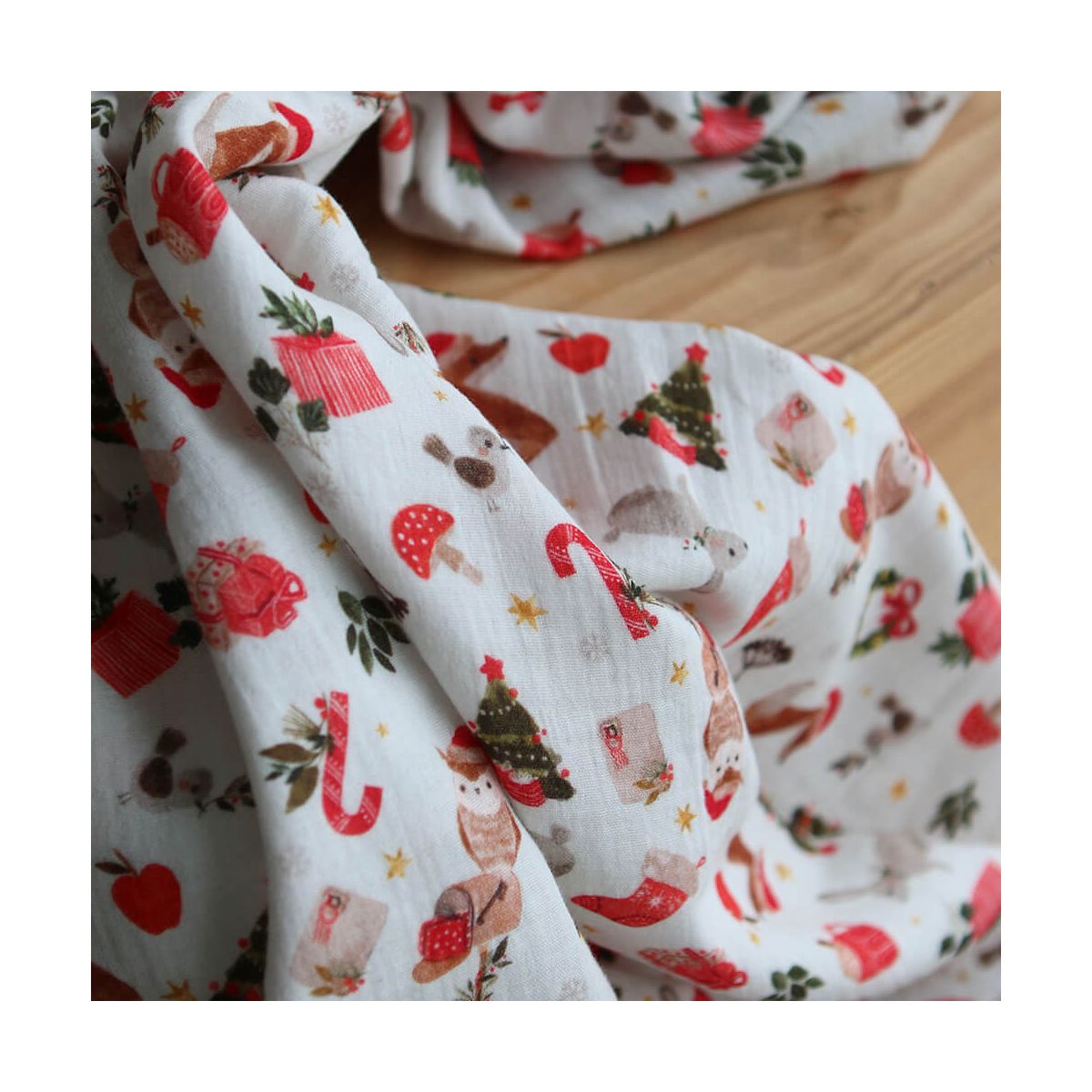 Goupix - Double gaze de coton fond crème motif fleuri