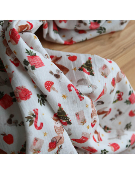 Goupix - Double gaze de coton fond crème motif fleuri