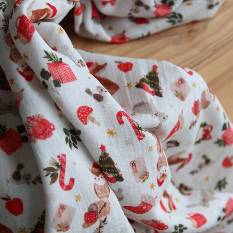 Goupix - Double gaze de coton fond crème motif fleuri