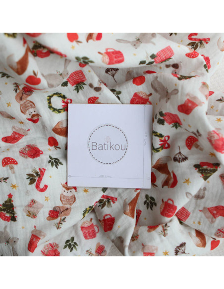 Goupix - Double gaze de coton fond crème motif fleuri