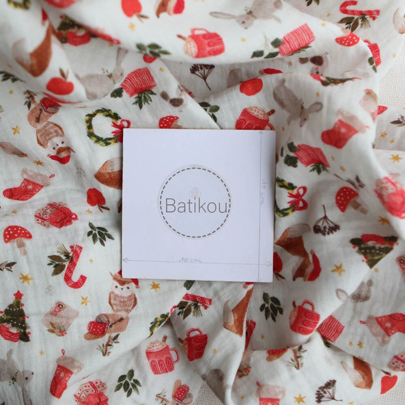 Goupix - Double gaze de coton fond crème motif fleuri