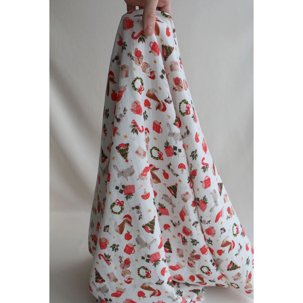 Goupix - Double gaze de coton fond crème motif fleuri