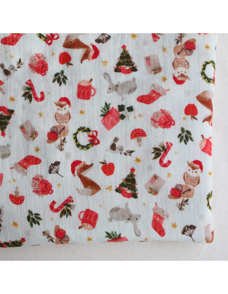 Goupix - Double gaze de coton fond crème motif fleuri