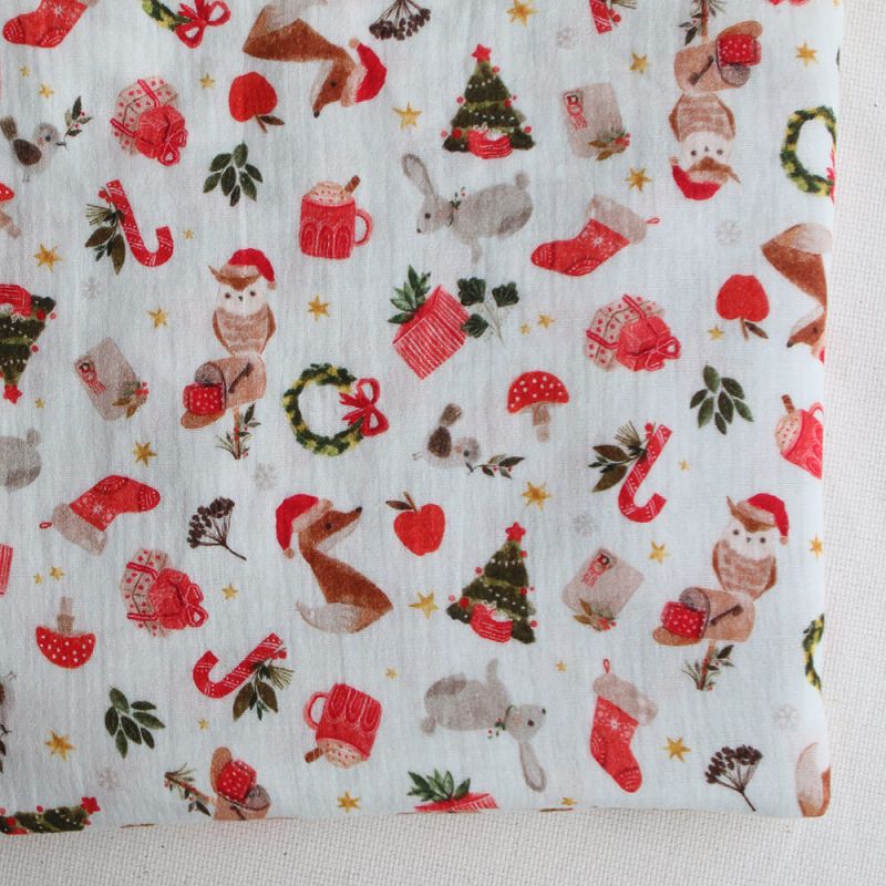 Goupix - Double gaze de coton fond crème motif fleuri