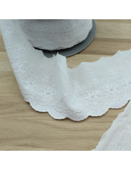 Galon coton broderie anglaise brodé 75mm x 1m blanc