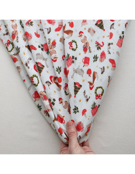 Goupix - Double gaze de coton fond crème motif fleuri