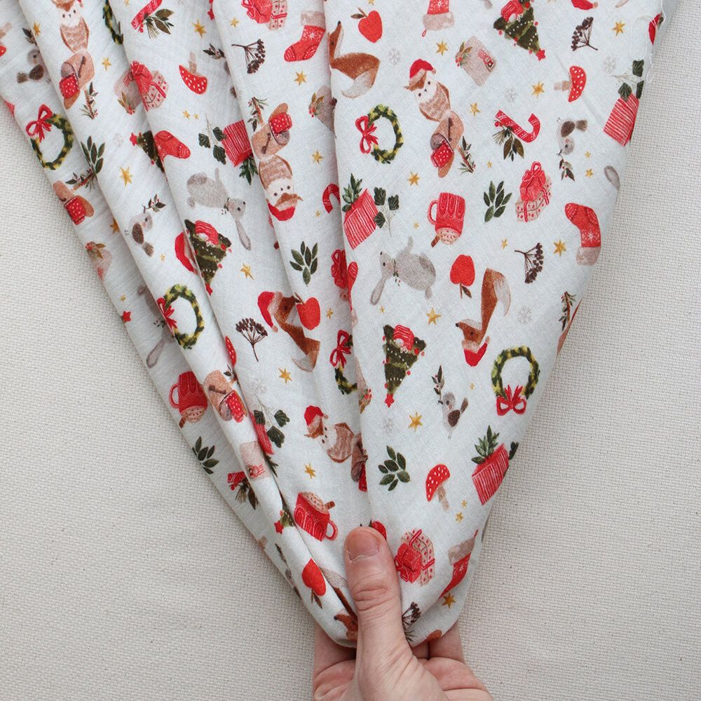 Goupix - Double gaze de coton fond crème motif fleuri