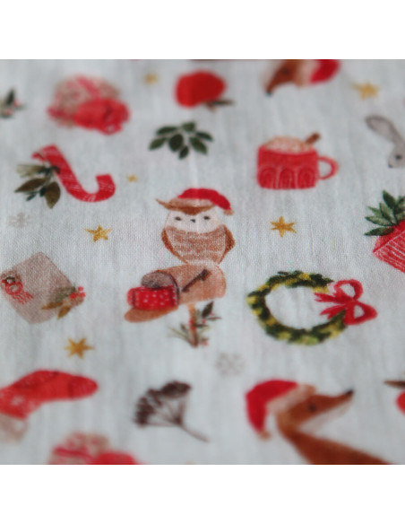 Goupix - Double gaze de coton fond crème motif fleuri