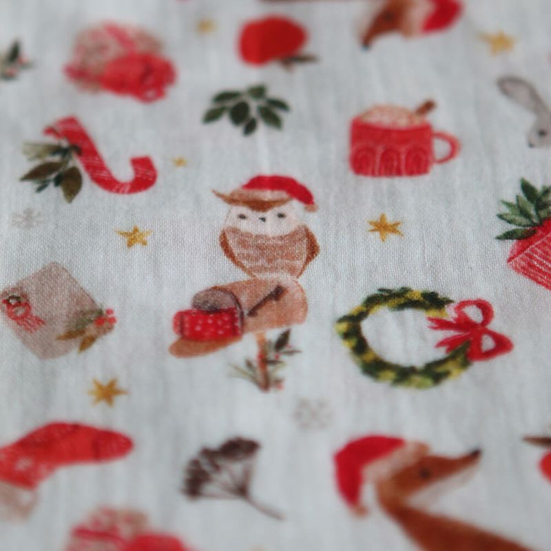 Goupix - Double gaze de coton fond crème motif fleuri