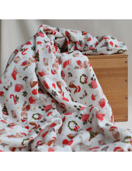 Goupix - Double gaze de coton fond crème motif fleuri