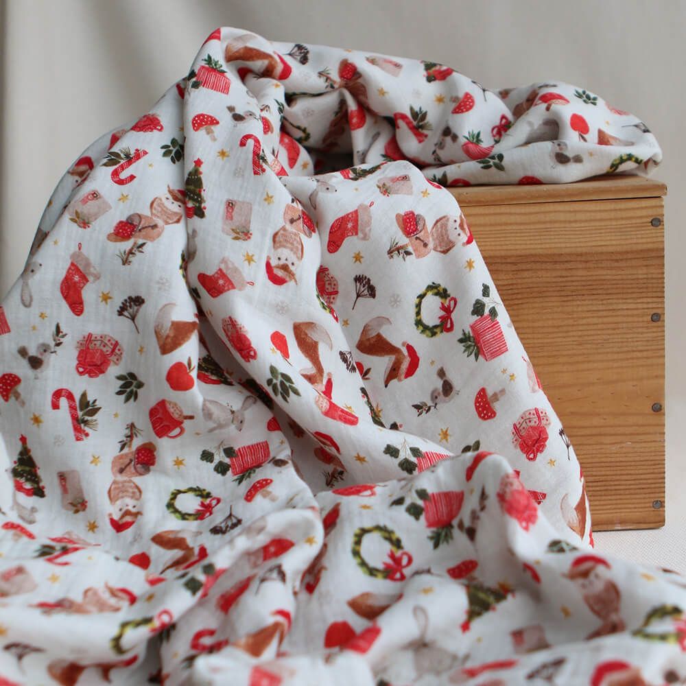 Goupix - Double gaze de coton fond crème motif fleuri