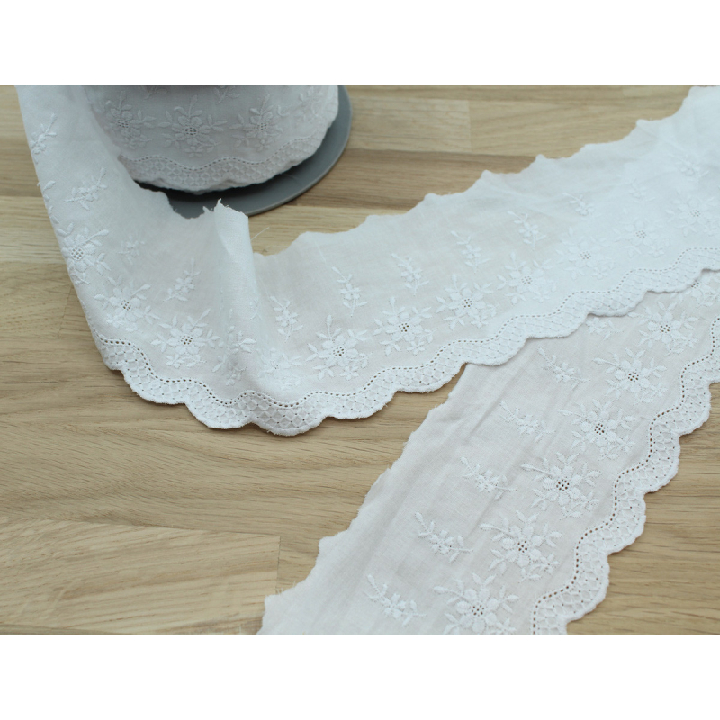 Galon coton broderie anglaise brodé 75mm x 1m blanc