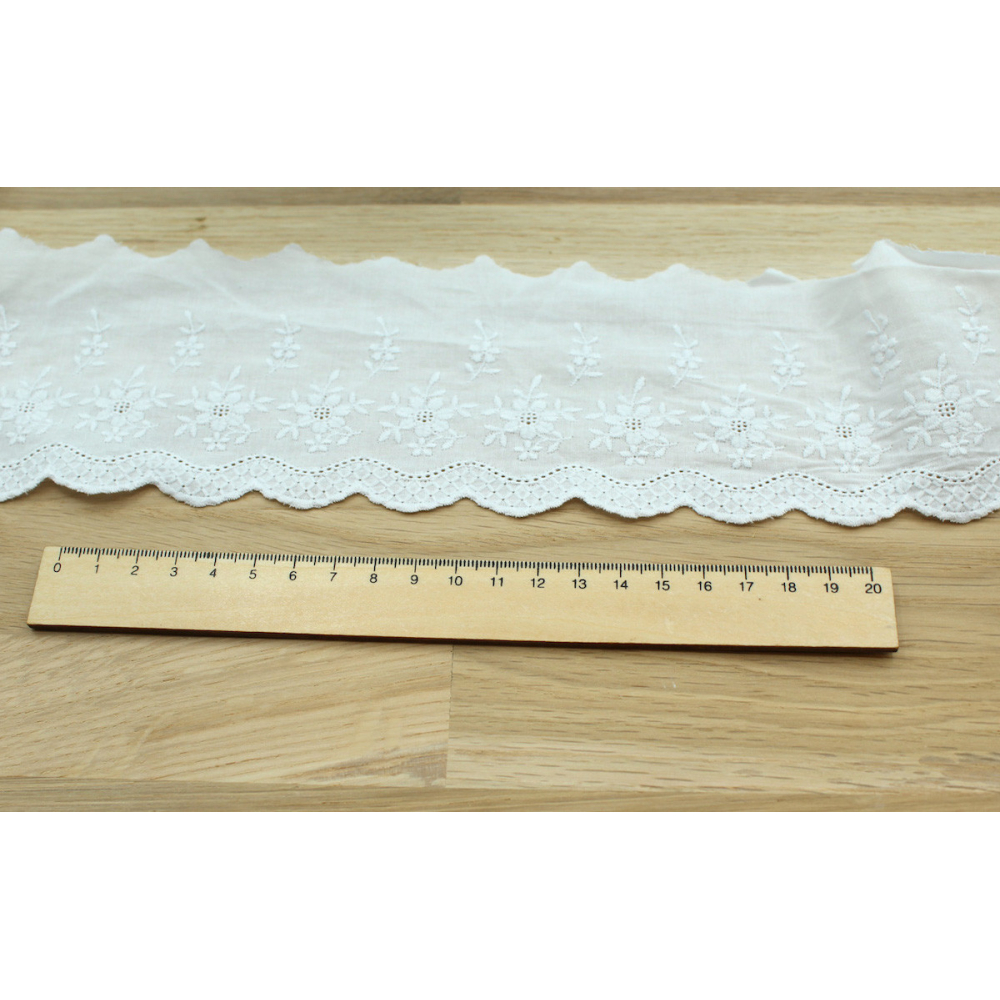 Galon coton broderie anglaise brodé 75mm x 1m blanc