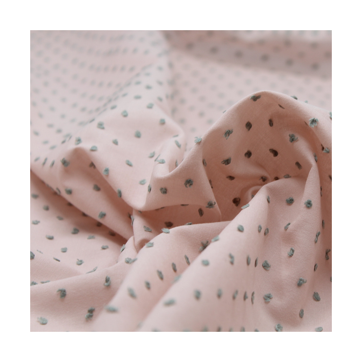 Plumetis de coton bicolore nude et vert sauge Qualité Oeko-tex - 1