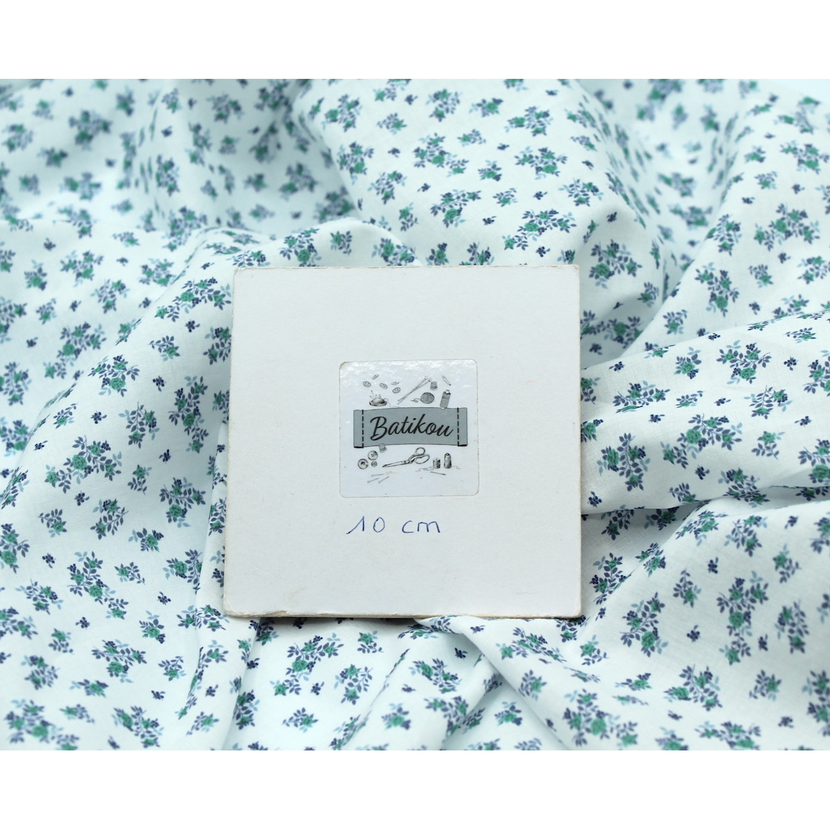 Batiste de coton SILKYNE à imprimé fleuri vert bleu