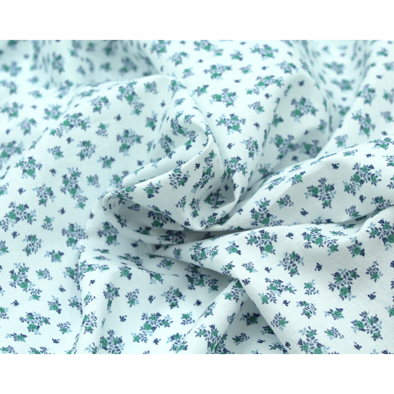 Batiste de coton SILKYNE à imprimé fleuri vert bleu
