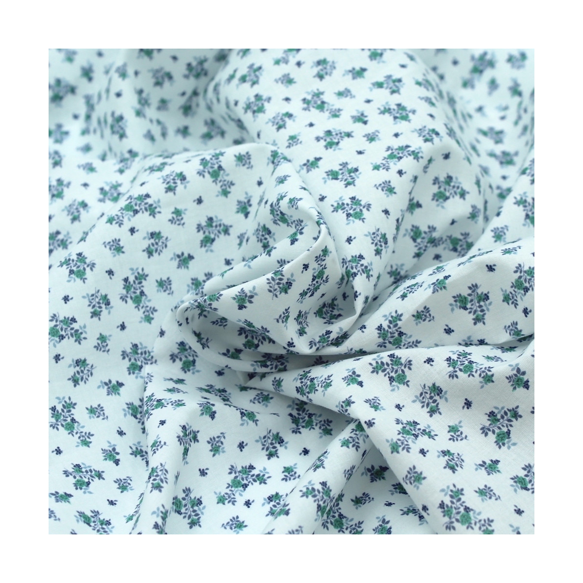 Batiste de coton SILKYNE à imprimé fleuri vert bleu