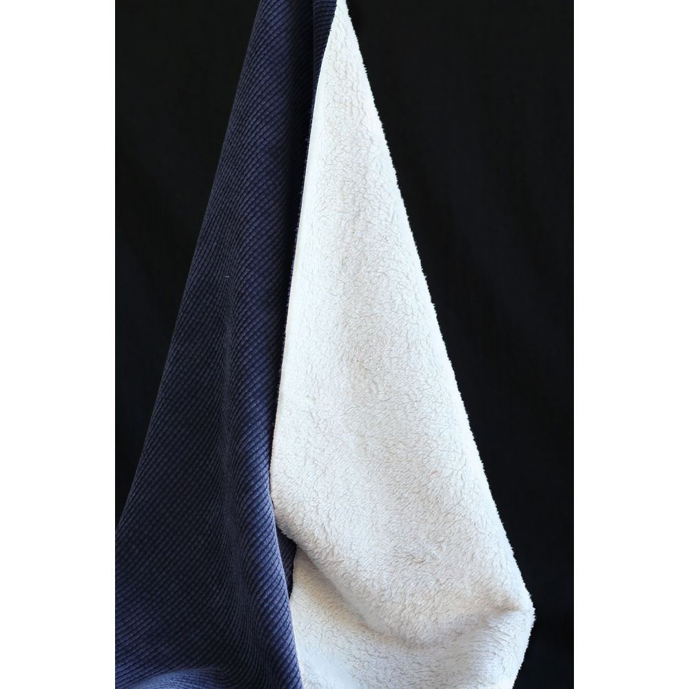 Norton - Velours à côtes doublé moumoute / fourrure bleu marine