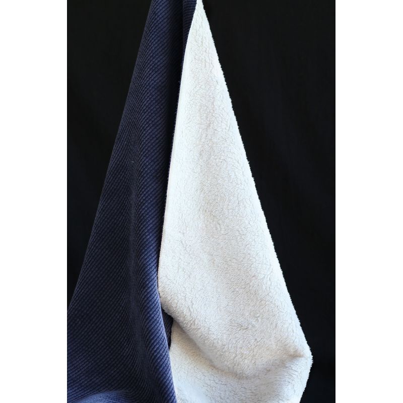 Norton - Velours à côtes doublé moumoute / fourrure bleu marine