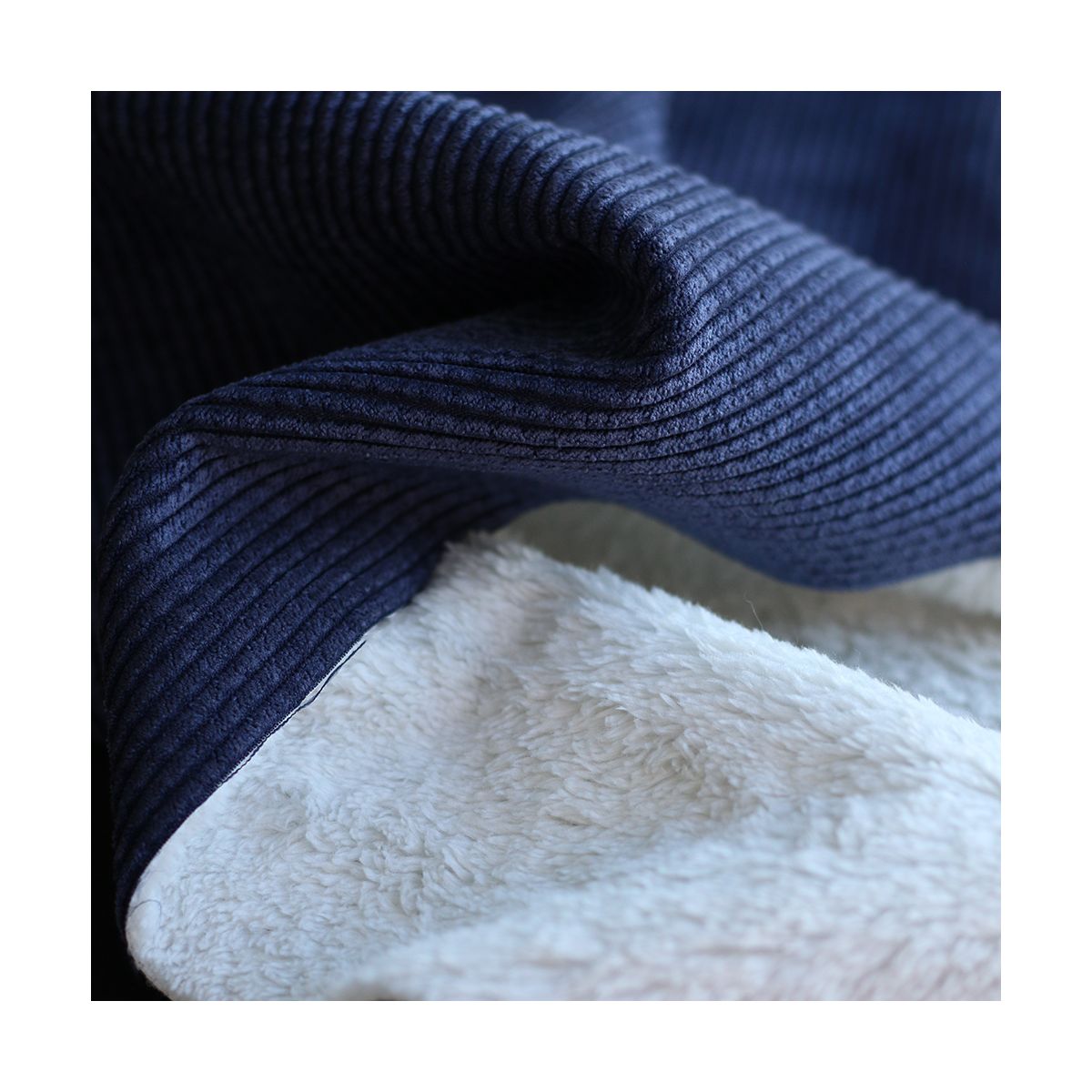 Norton - Velours à côtes doublé moumoute / fourrure bleu marine