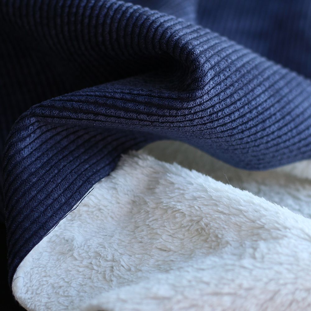 Norton - Velours à côtes doublé moumoute / fourrure bleu marine