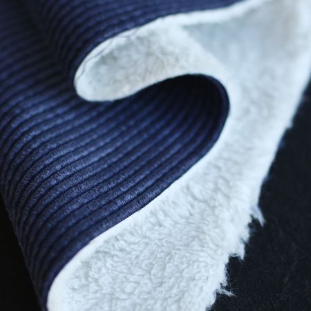 Norton - Velours à côtes doublé moumoute / fourrure bleu marine