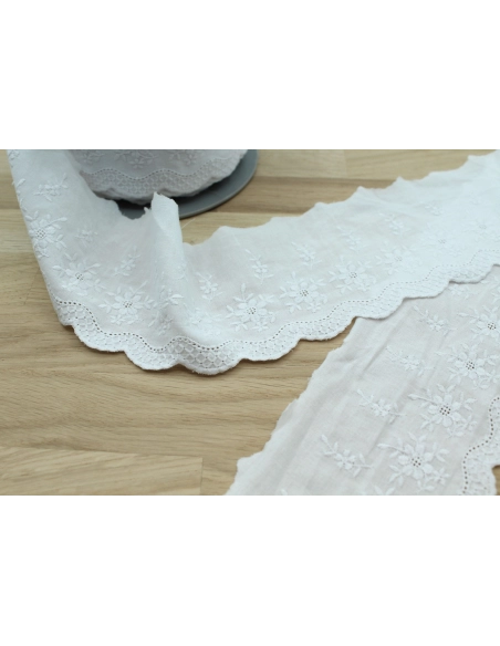 Galon coton broderie anglaise brodé 75mm x 1m blanc